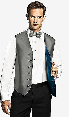 Reversible Tuxedo Vests By After Six In Charcoal Gray & Ocean Blue