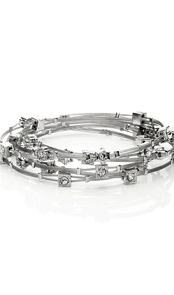 Front View - Silver Crystal & Silver Stack Bracelet Set - 6 Pieces