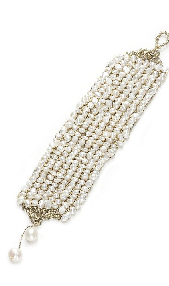 Front View - Natural Sea Pearl Woven Wide Bridal Cuff Bracelet