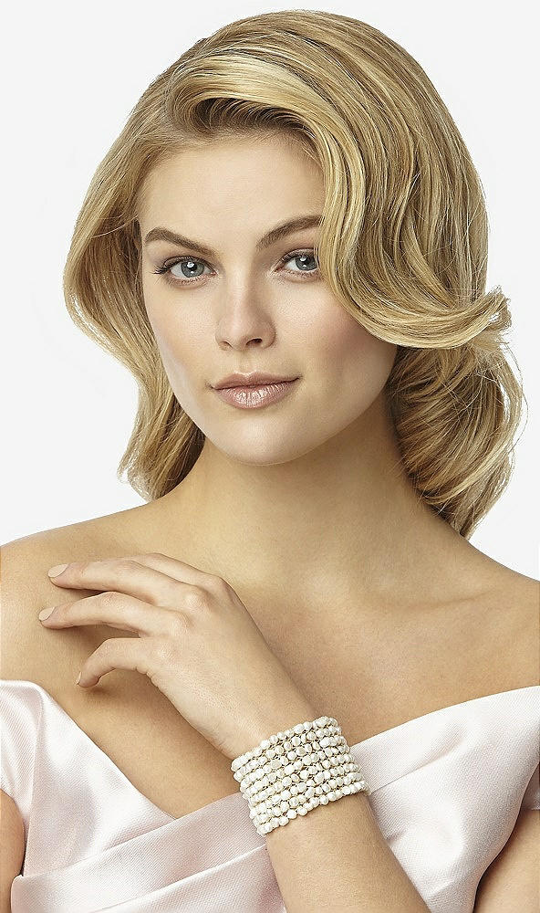 Back View - Natural Sea Pearl Woven Wide Bridal Cuff Bracelet