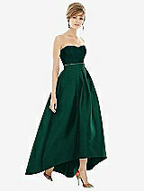 Alt View 1 Thumbnail - Hunter Green & Evergreen Strapless Satin High Low Dress with Pockets