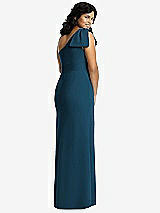 Rear View Thumbnail - Atlantic Blue Bowed One-Shoulder Trumpet Gown