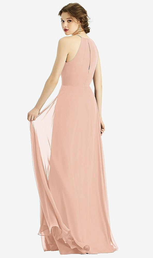 Back View - Pale Peach Keyhole Halter Chiffon Maxi Dress