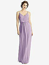Front View Thumbnail - Pale Purple V-Neck Blouson Bodice Chiffon Maxi Dress