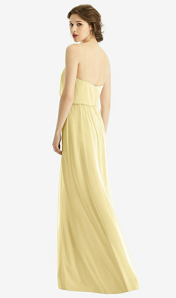 Back View - Pale Yellow V-Neck Blouson Bodice Chiffon Maxi Dress