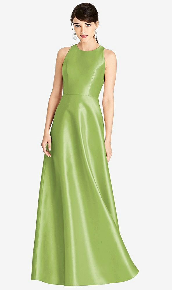 Front View - Mojito Sleeveless Open-Back Satin A-Line Dress