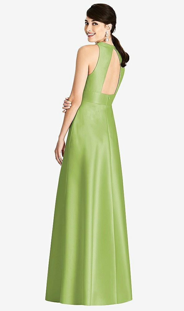Back View - Mojito Sleeveless Open-Back Pleated Skirt Dress with Pockets
