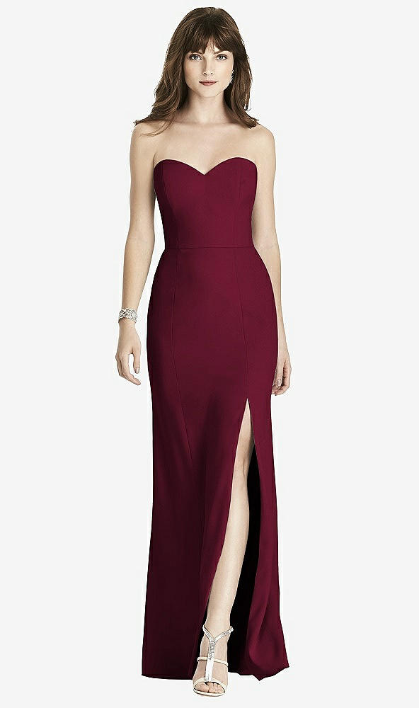 Front View - Cabernet Strapless Crepe Trumpet Gown with Front Slit