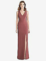 Rear View Thumbnail - English Rose Criss Cross Back Trumpet Gown with Front Slit