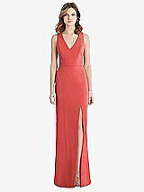 Rear View Thumbnail - Perfect Coral Criss Cross Back Trumpet Gown with Front Slit