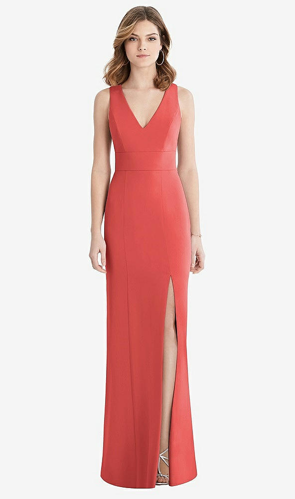 Back View - Perfect Coral Criss Cross Back Trumpet Gown with Front Slit