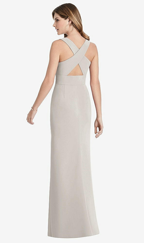 Front View - Oyster Criss Cross Back Trumpet Gown with Front Slit