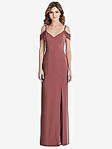 Front View Thumbnail - English Rose Off-the-Shoulder Chiffon Trumpet Gown with Front Slit