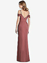 Rear View Thumbnail - English Rose Off-the-Shoulder Chiffon Trumpet Gown with Front Slit