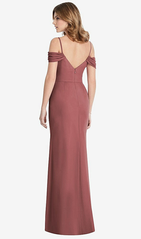 Back View - English Rose Off-the-Shoulder Chiffon Trumpet Gown with Front Slit