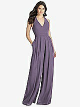 Front View Thumbnail - Lavender V-Neck Backless Pleated Front Jumpsuit