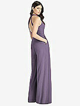 Rear View Thumbnail - Lavender V-Neck Backless Pleated Front Jumpsuit