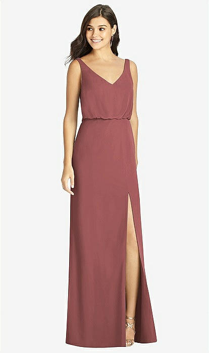 Blouson Bodice Mermaid Bridesmaid Dress With Front Slit In English Rose |  The Dessy Group