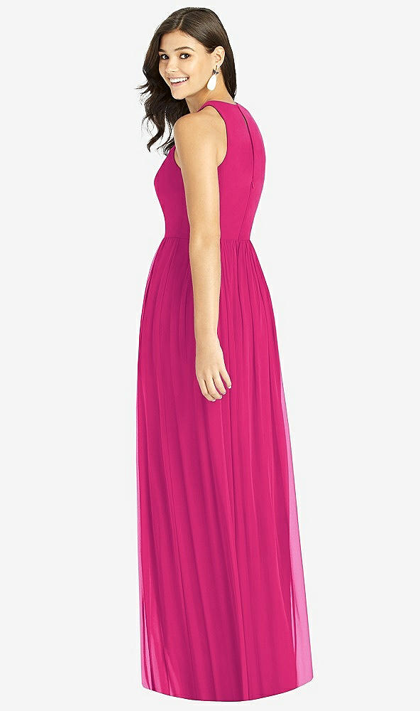 Back View - Think Pink Shirred Skirt Jewel Neck Halter Dress with Front Slit