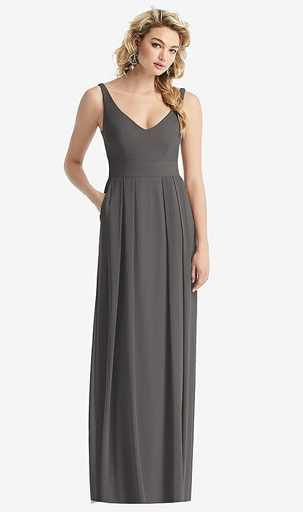 Front View - Caviar Gray Sleeveless Pleated Skirt Maxi Dress with Pockets