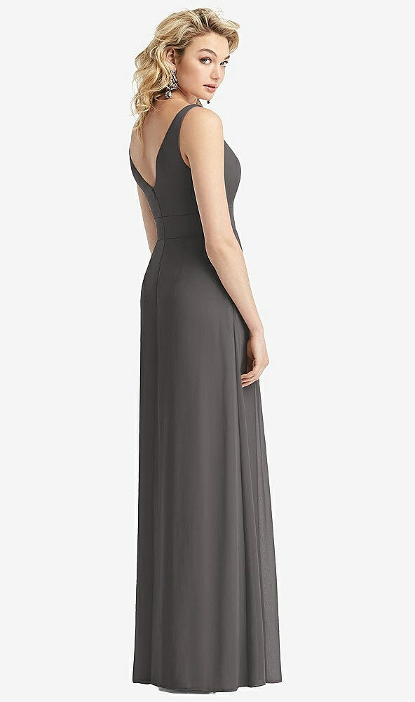 Back View - Caviar Gray Sleeveless Pleated Skirt Maxi Dress with Pockets