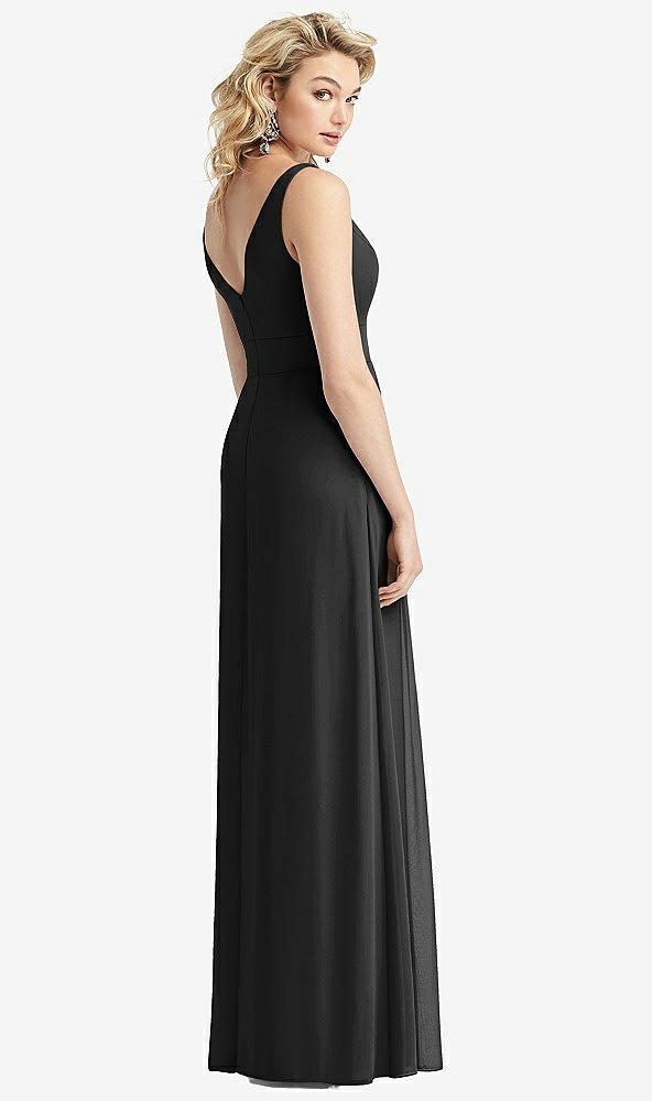 Back View - Black Sleeveless Pleated Skirt Maxi Dress with Pockets
