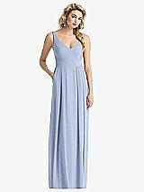 Front View Thumbnail - Sky Blue Sleeveless Pleated Skirt Maxi Dress with Pockets