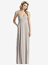 Front View Thumbnail - Taupe Sleeveless Pleated Skirt Maxi Dress with Pockets