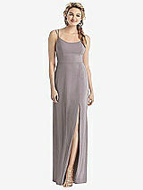 Rear View Thumbnail - Cashmere Gray Cowl-Back Double Strap Maxi Dress with Side Slit