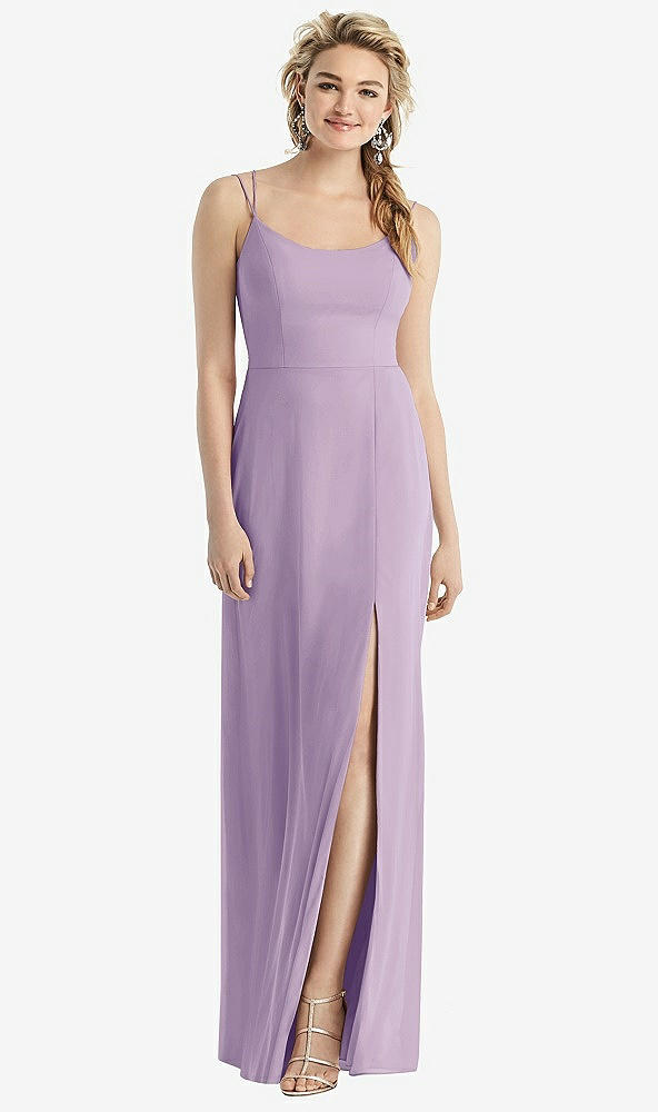 Back View - Pale Purple Cowl-Back Double Strap Maxi Dress with Side Slit