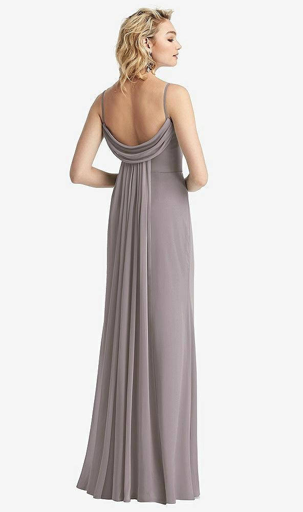 Front View - Cashmere Gray Shirred Sash Cowl-Back Chiffon Trumpet Gown