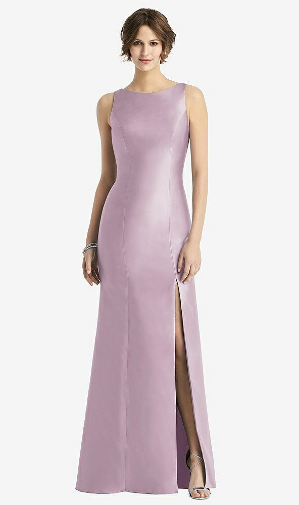 Front View - Suede Rose Sleeveless Satin Trumpet Gown with Bow at Open-Back