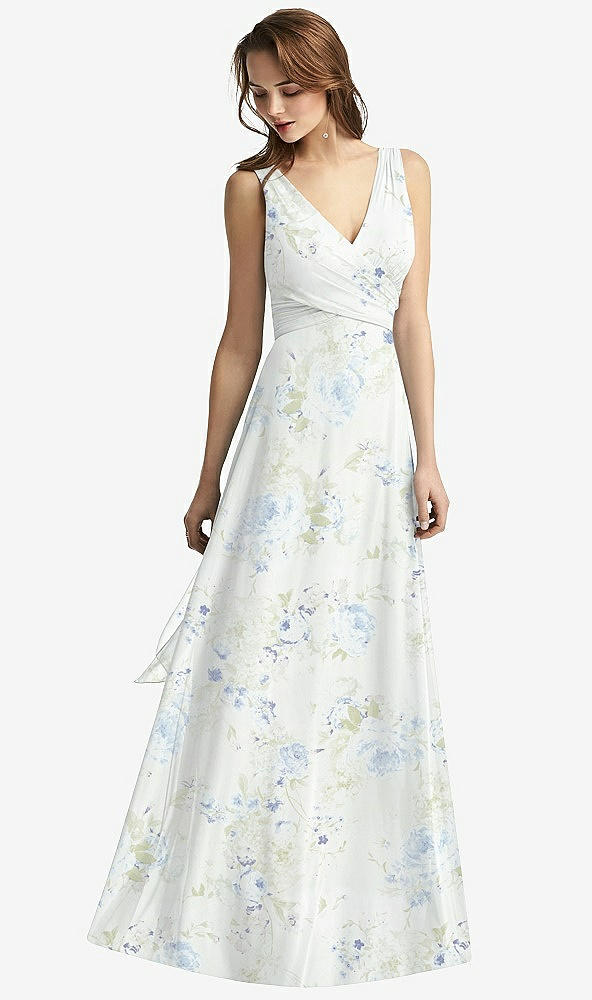 Front View - Bleu Garden Sleeveless V-Neck Chiffon Wrap Dress
