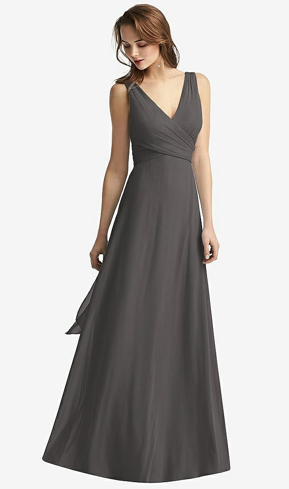 Front View - Caviar Gray Sleeveless V-Neck Chiffon Wrap Dress