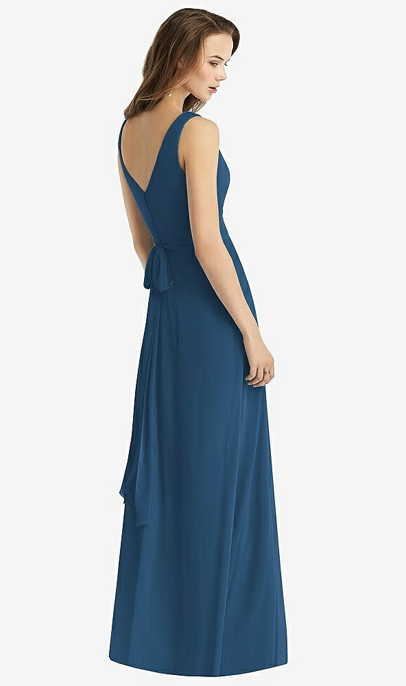 Back View - Dusk Blue Sleeveless V-Neck Chiffon Wrap Dress