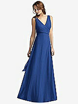 Front View Thumbnail - Classic Blue Sleeveless V-Neck Chiffon Wrap Dress