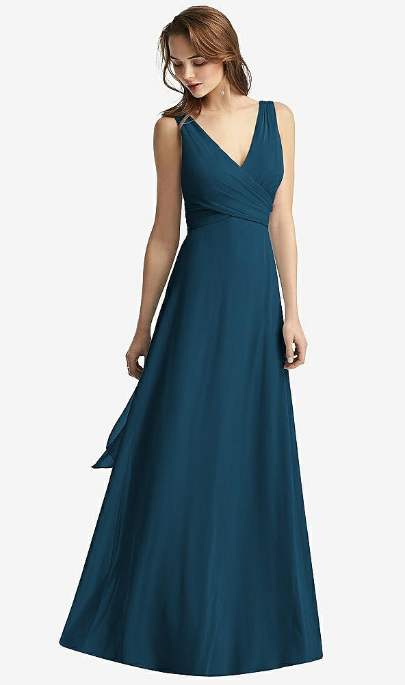 Front View - Atlantic Blue Sleeveless V-Neck Chiffon Wrap Dress