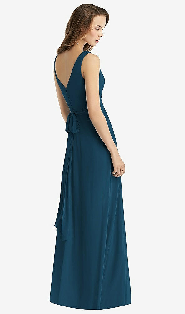 Back View - Atlantic Blue Sleeveless V-Neck Chiffon Wrap Dress