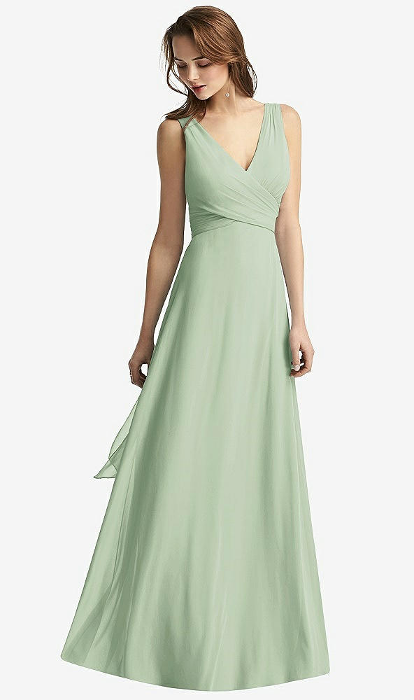 Front View - Celadon Sleeveless V-Neck Chiffon Wrap Dress