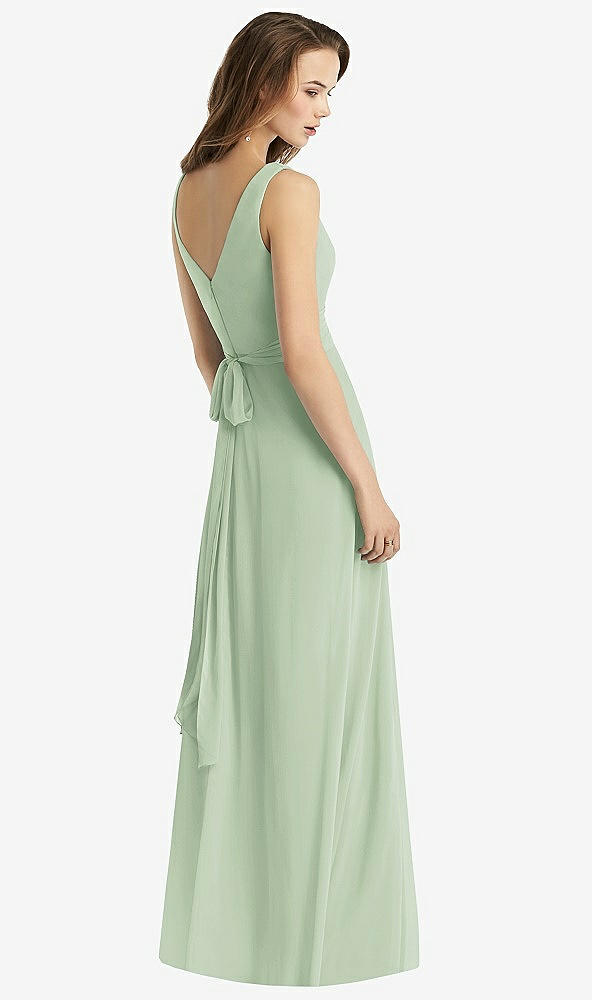 Back View - Celadon Sleeveless V-Neck Chiffon Wrap Dress
