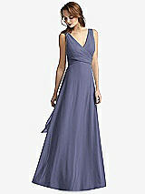 Front View Thumbnail - French Blue Sleeveless V-Neck Chiffon Wrap Dress