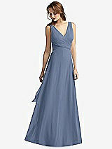 Front View Thumbnail - Larkspur Blue Sleeveless V-Neck Chiffon Wrap Dress