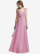 Front View Thumbnail - Powder Pink Sleeveless V-Neck Chiffon Wrap Dress