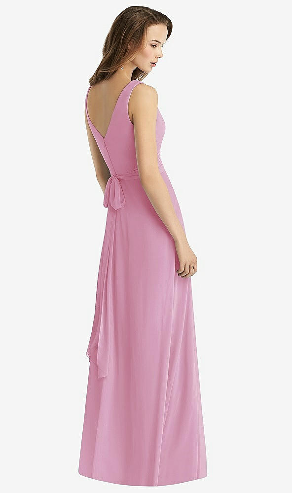 Back View - Powder Pink Sleeveless V-Neck Chiffon Wrap Dress