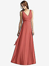 Front View Thumbnail - Coral Pink Sleeveless V-Neck Chiffon Wrap Dress