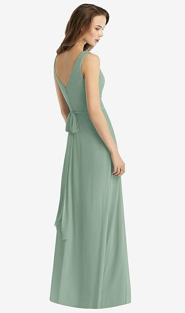 Back View - Seagrass Sleeveless V-Neck Chiffon Wrap Dress