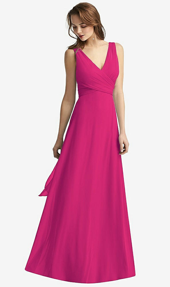 Front View - Think Pink Sleeveless V-Neck Chiffon Wrap Dress