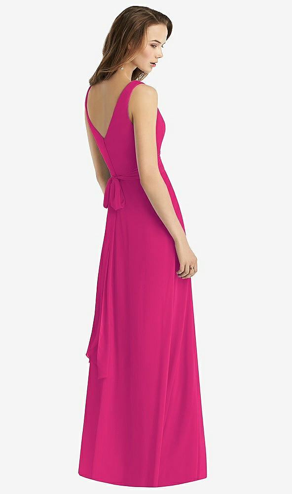 Back View - Think Pink Sleeveless V-Neck Chiffon Wrap Dress