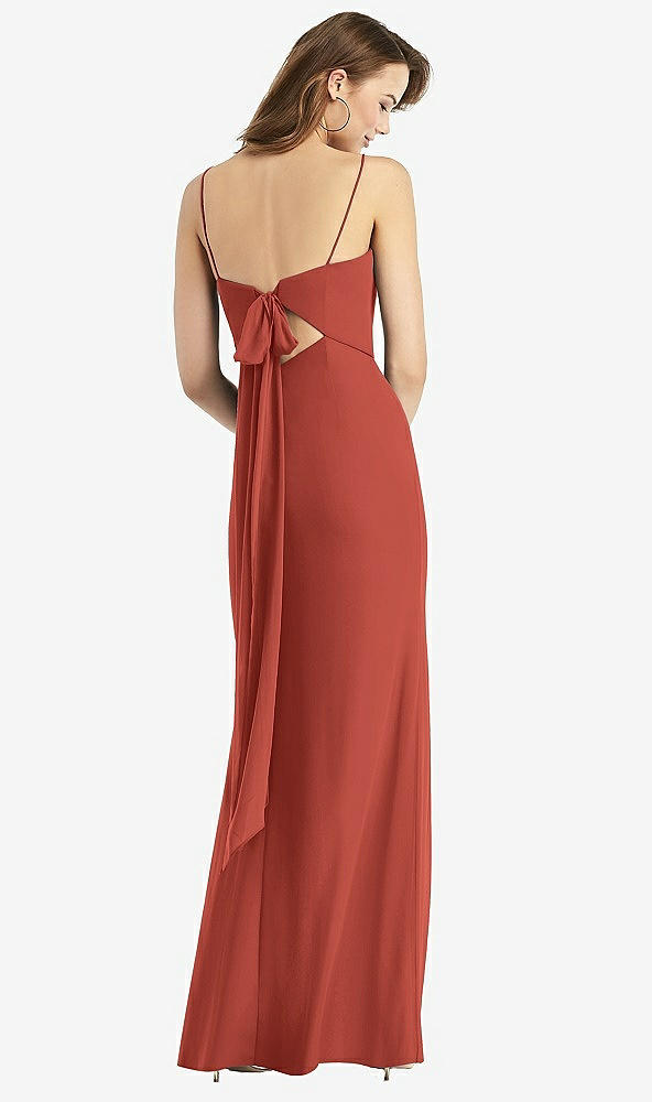 Front View - Amber Sunset Tie-Back Cutout Trumpet Gown with Front Slit