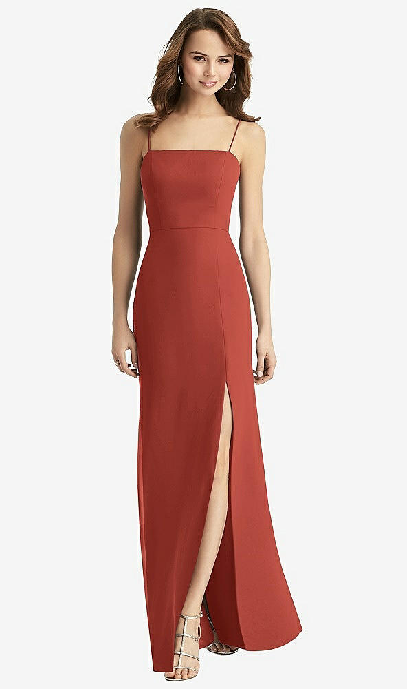 Back View - Amber Sunset Tie-Back Cutout Trumpet Gown with Front Slit
